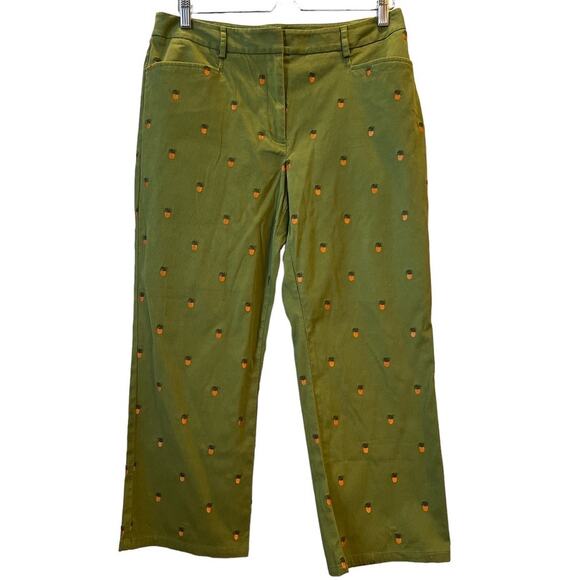 Charter Club Golf Collection Cropped Pants Embroidered Pineapples Size 12 Green - Picture 1 of 8